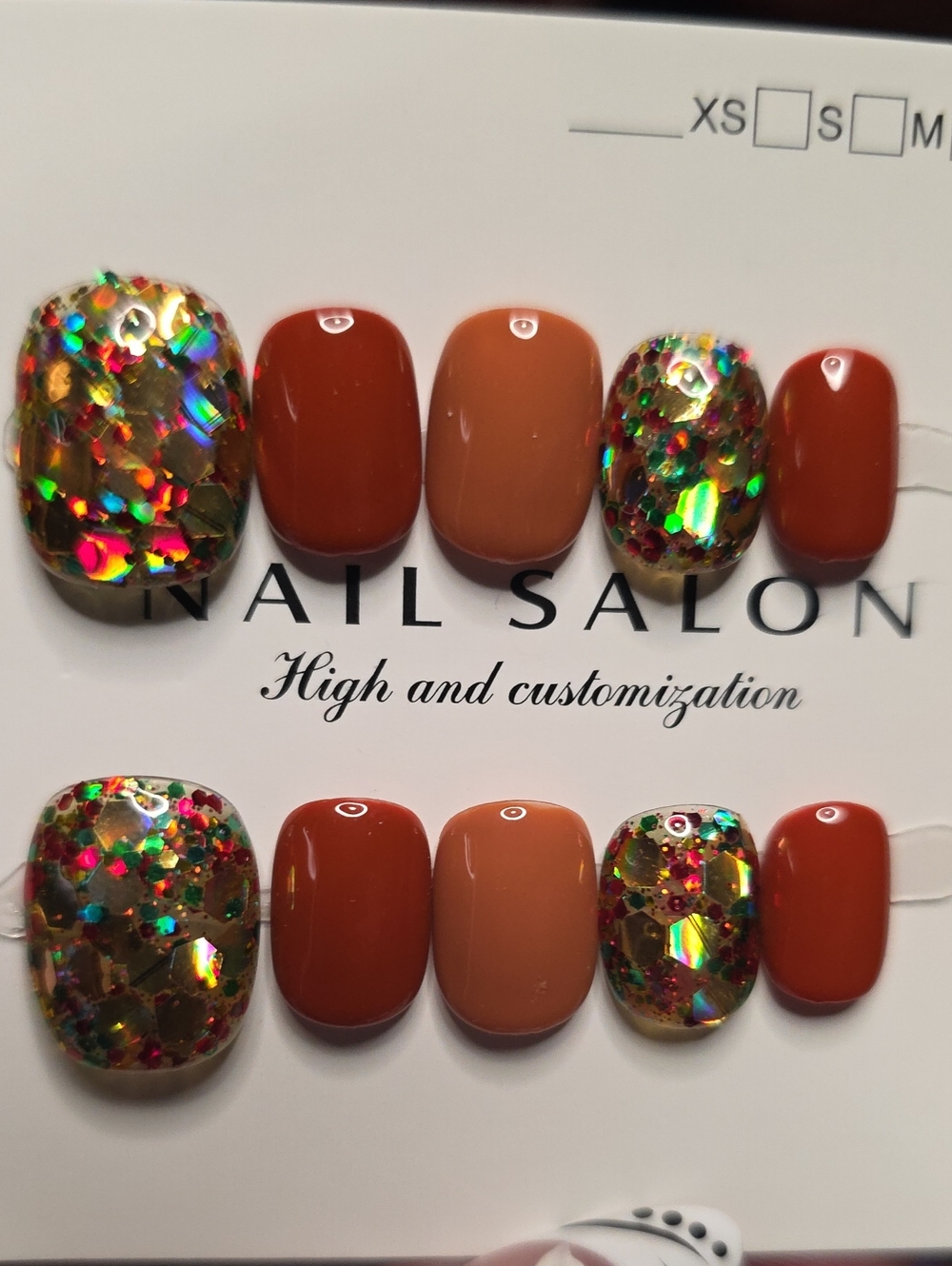 Orange & Glitter Press-On Nail Set Size Med